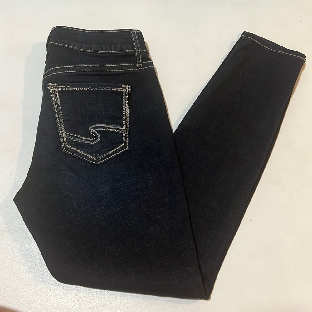 Silver Jeans Co. Dark Wash Skinny Jeans | Mid Rise Stretch Denim 29 x 29 womens